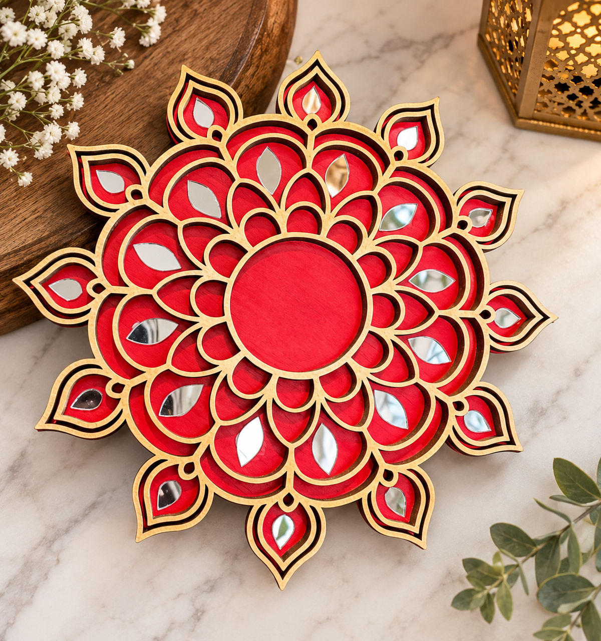 Handcrafted Mandala Diwali Diya – Wooden Diya Tea Light Holder | Diwali Decor, Gifts & Favors