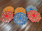 Handcrafted Floral Diwali Diya – Mirror Embellished Wooden Tealight Holder | Diwali Decor, Gifts & Favors